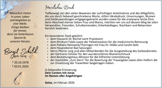 Traueranzeige von Birgit Schild von Südthüringer Presse