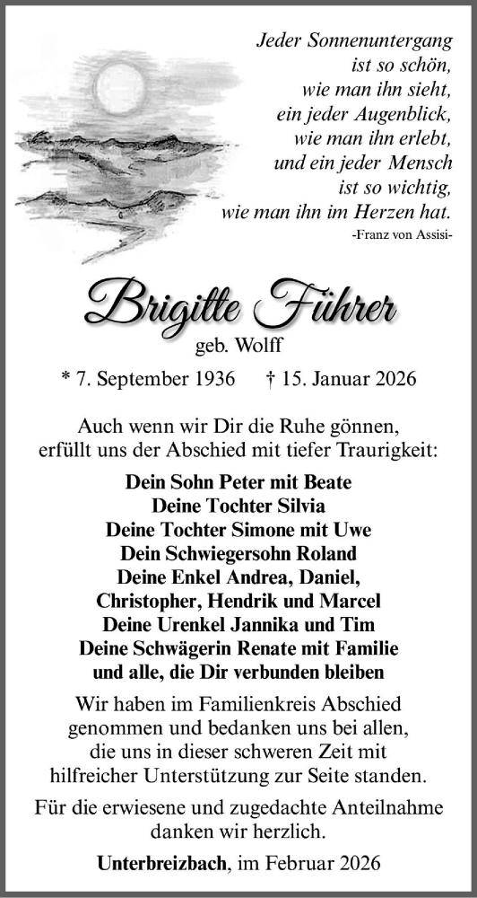 Traueranzeige von Brigitte Führer von Südthüringer Presse