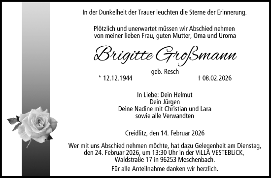 Traueranzeige von Brigitte Grossmann von Neue Presse Coburg