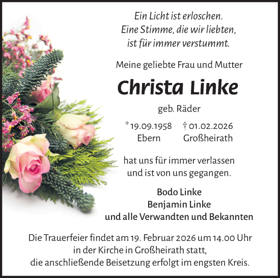 Traueranzeige von Christa Linke von Neue Presse Coburg