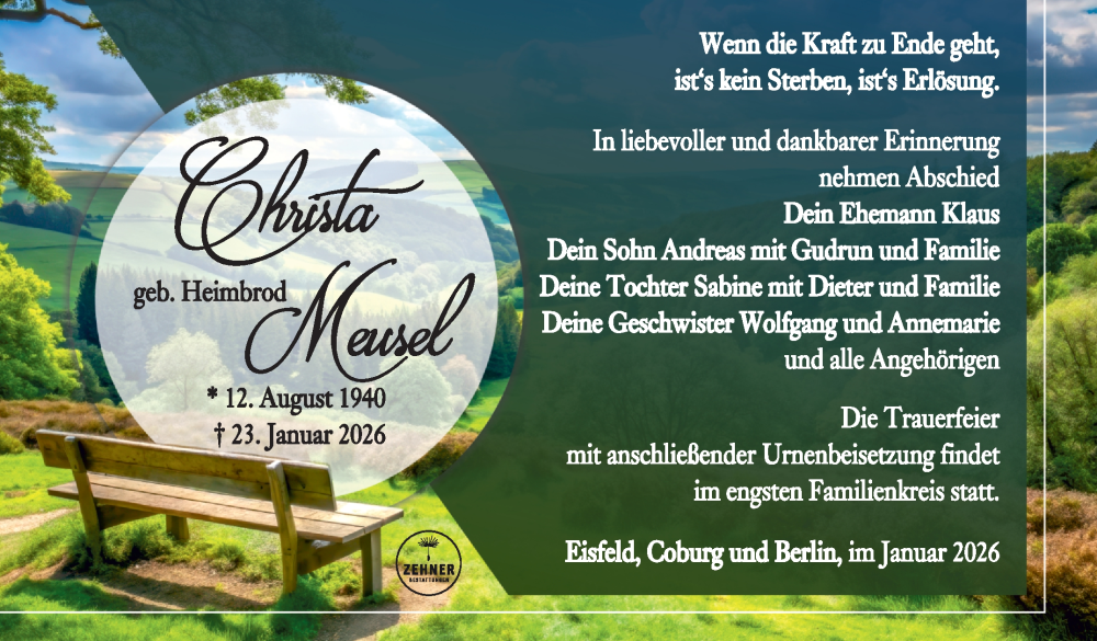  Traueranzeige für Christa Meusel vom 07.02.2026 aus Südthüringer Presse
