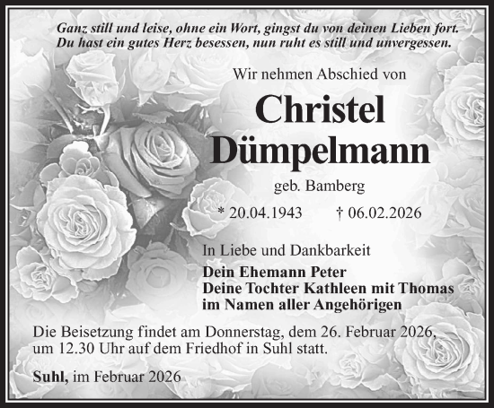 Traueranzeige von Christel Dümpelmann von Südthüringer Presse