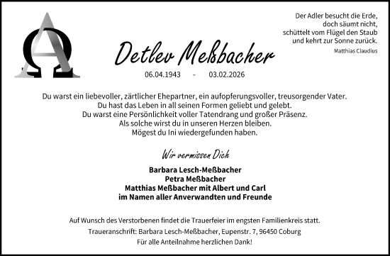 Traueranzeige von Detlev Meßbacher von Neue Presse Coburg