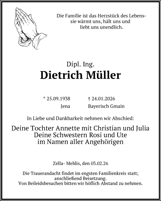 Traueranzeige von Dierich Müller von Südthüringer Presse