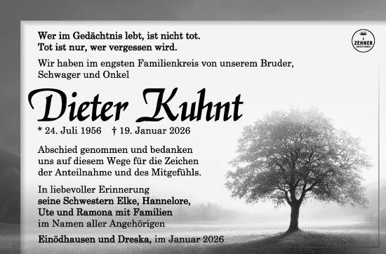 Traueranzeige von Dieter Kuhnt von Südthüringer Presse