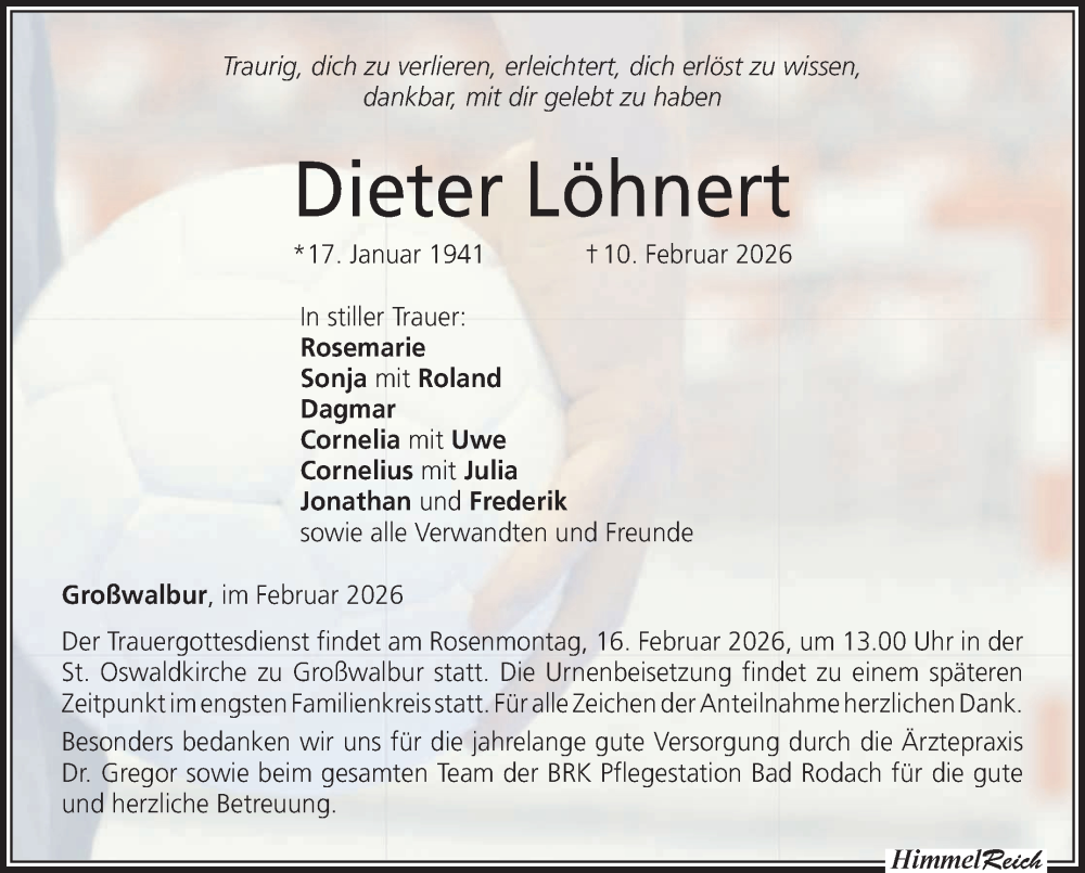  Traueranzeige für Dieter Löhnert vom 14.02.2026 aus Neue Presse Coburg