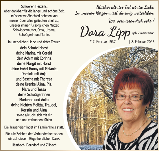 Traueranzeige von Dora Lipp von Südthüringer Presse