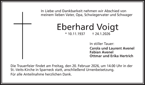 Traueranzeige von Eberhard Voigt von Frankenpost