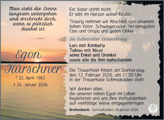 Traueranzeige von Egon Kürschner von Südthüringer Presse