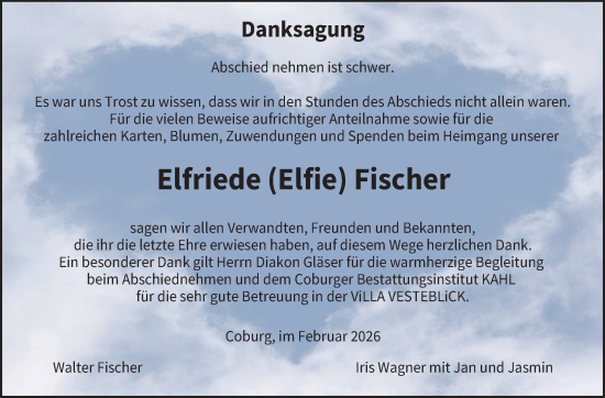 Traueranzeige von Elfriede Fischer von Neue Presse Coburg