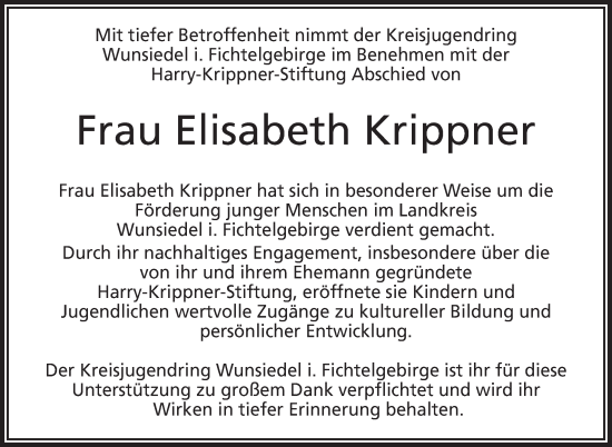 Traueranzeige von Elisabeth Krippner von Frankenpost