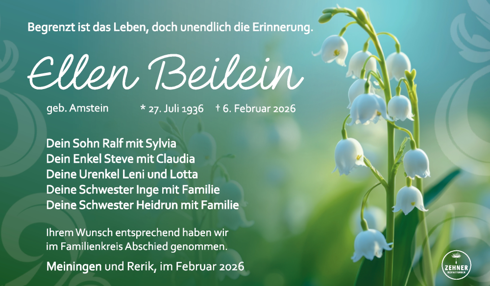  Traueranzeige für Ellen Beilein vom 21.02.2026 aus Südthüringer Presse