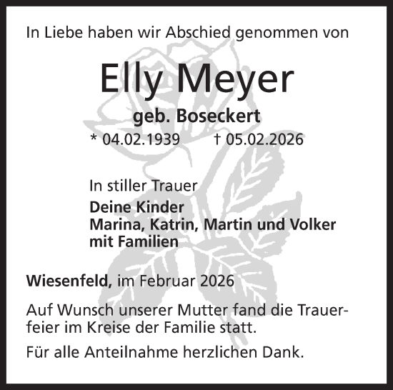 Traueranzeige von Elly Meyer von Neue Presse Coburg