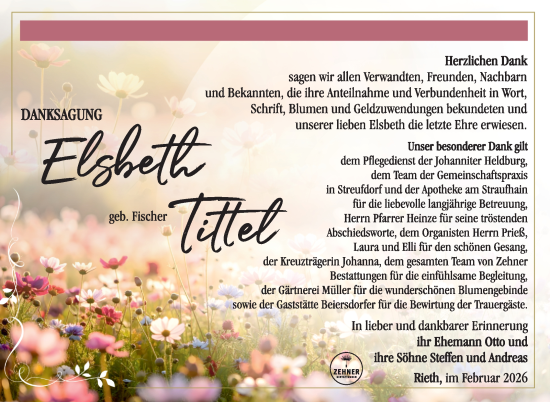 Traueranzeige von Elsbeth Tittel von Südthüringer Presse
