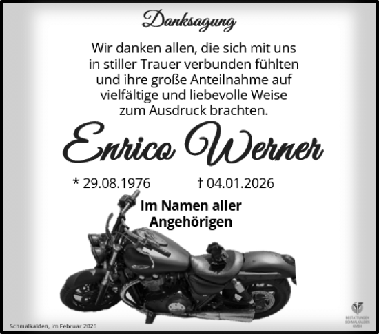 Traueranzeige von Enrico Werner von Südthüringer Presse