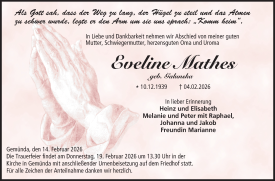 Traueranzeige von Eveline Mathes von Neue Presse Coburg