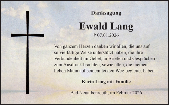 Traueranzeige von Ewald Lang von Frankenpost