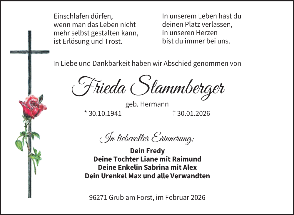  Traueranzeige für Frieda Stammberger vom 21.02.2026 aus Neue Presse Coburg