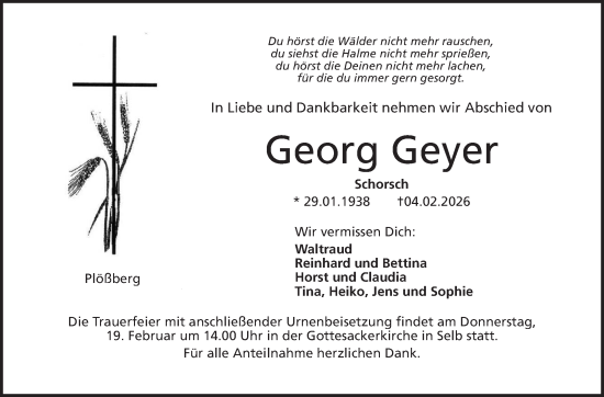 Traueranzeige von Georg Geyer von Frankenpost