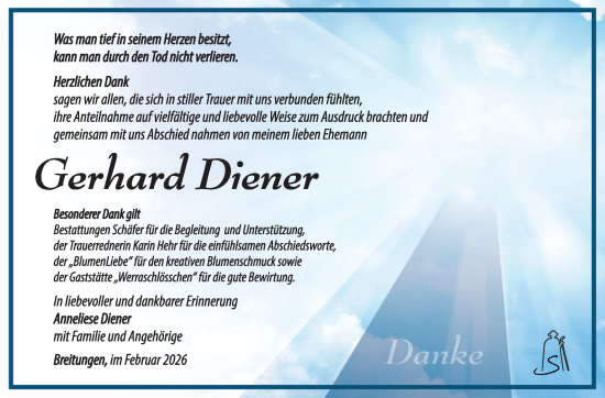 Traueranzeige von Gerhard Diener von Südthüringer Presse