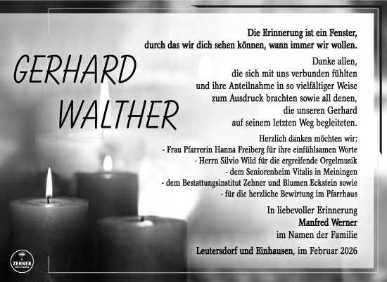 Traueranzeige von Gerhard Walther von Südthüringer Presse