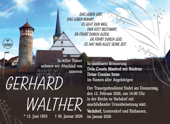 Traueranzeige von Gerhard Walther von Südthüringer Presse