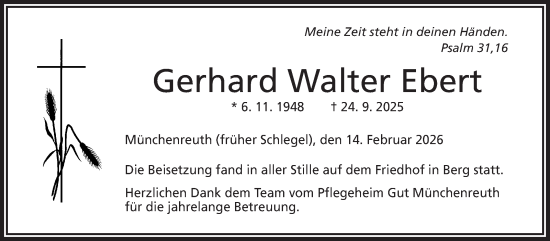 Traueranzeige von Gerhard Walter Ebert von Frankenpost