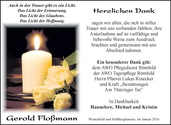 Traueranzeige von Gerold Floßmann von Südthüringer Presse