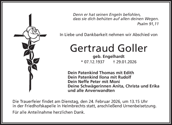 Traueranzeige von Gertraud Goller von Frankenpost
