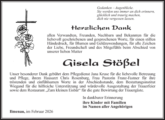 Traueranzeige von Gisela Stößel von Südthüringer Presse