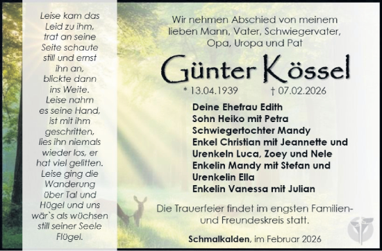 Traueranzeige von Günter Kössel von Südthüringer Presse