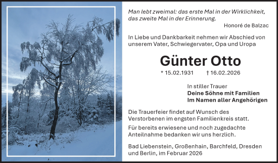 Traueranzeige von Günter Otto von Südthüringer Presse