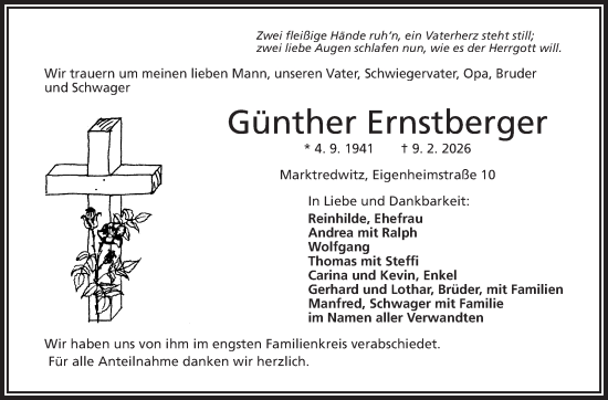 Traueranzeige von Günther Ernstberger von Frankenpost