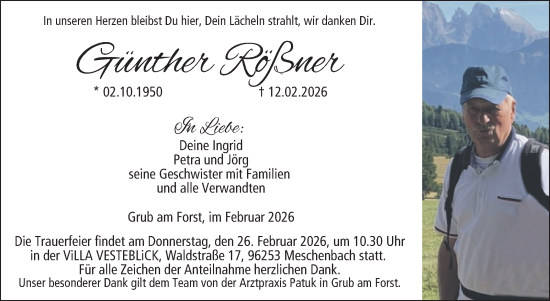 Traueranzeige von Günther Rößner von Neue Presse Coburg
