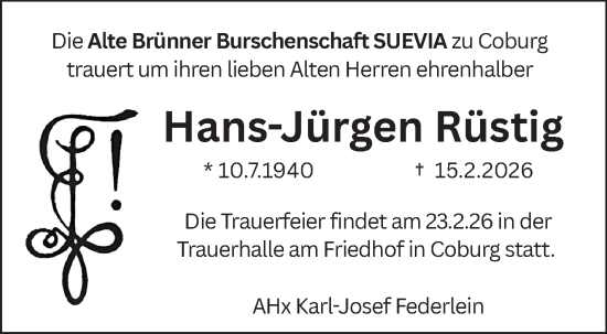 Traueranzeige von Hans-Jürgen Rüstig von Neue Presse Coburg