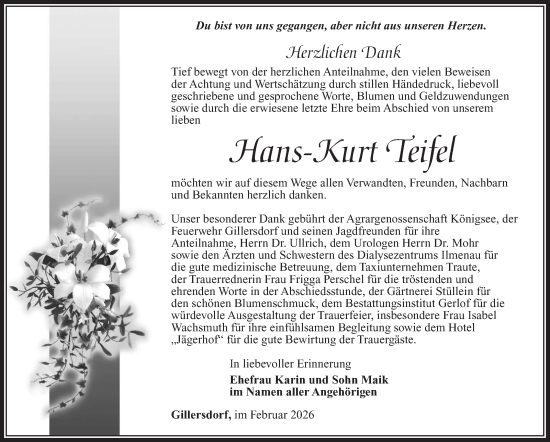 Traueranzeige von Hans-Kurt Teifel von Südthüringer Presse