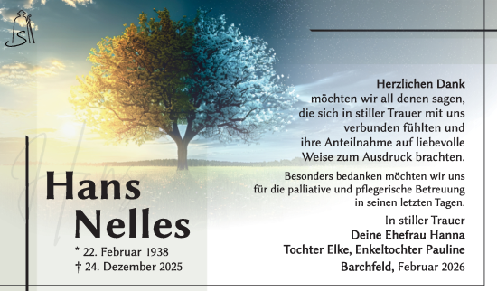 Traueranzeige von Hans Nelles von Südthüringer Presse