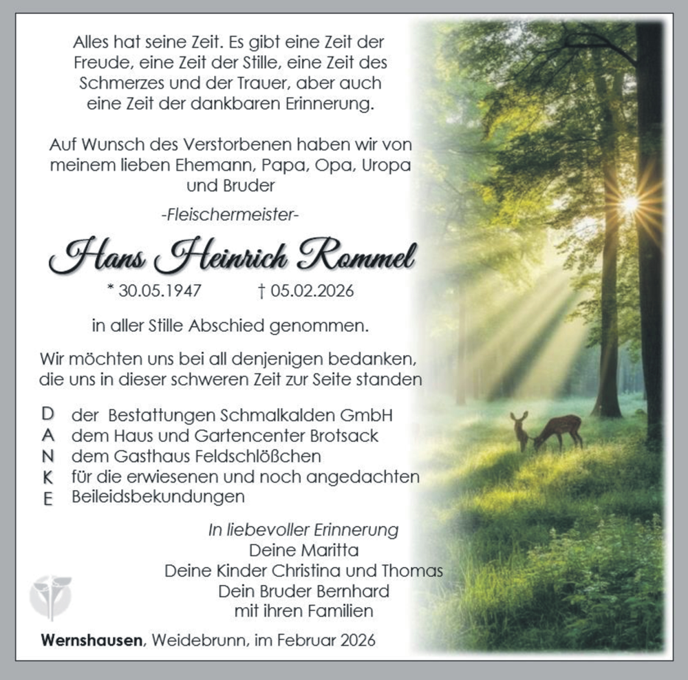  Traueranzeige für Hans Heinrich Rommel vom 28.02.2026 aus Südthüringer Presse