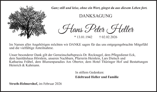 Traueranzeige von Hans Peter Heller von Südthüringer Presse