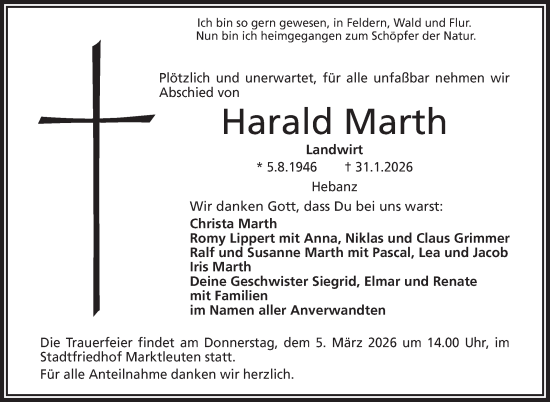 Traueranzeige von Harald Marth von Frankenpost