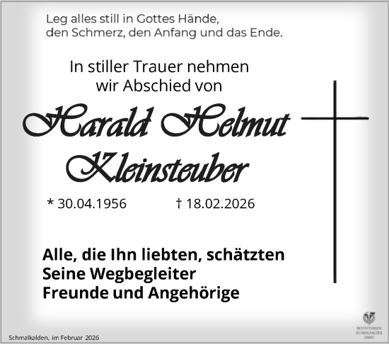 Traueranzeige von Harald Helmut Kleinsteuber von Südthüringer Presse