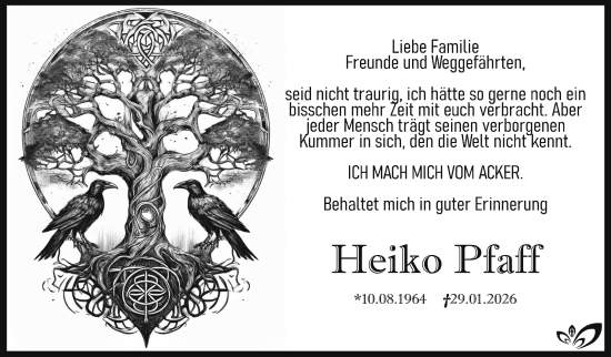 Traueranzeige von Heiko Pfaff von Südthüringer Presse