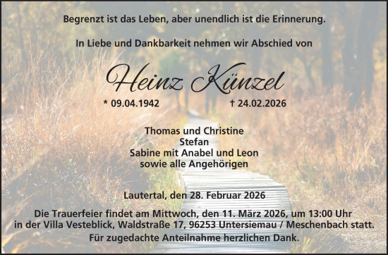 Traueranzeige von Heinz Künzel von Neue Presse Coburg