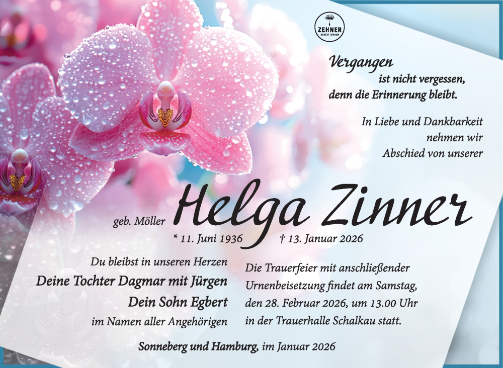  Traueranzeige für Helga Zinner vom 14.02.2026 aus Südthüringer Presse