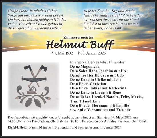 Traueranzeige von Helmut Buff von Südthüringer Presse