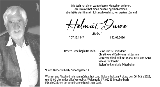 Traueranzeige von Helmut Duwe von Neue Presse Coburg