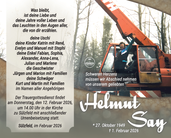 Traueranzeige von Helmut Say von Südthüringer Presse