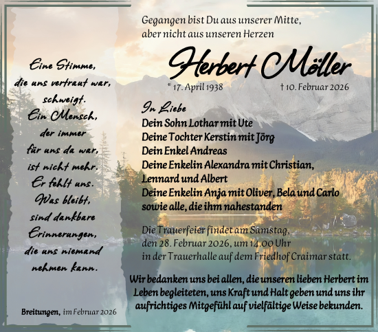 Traueranzeige von Herbert Möller von Südthüringer Presse