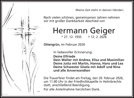 Traueranzeige von Hermann Geiger von Frankenpost