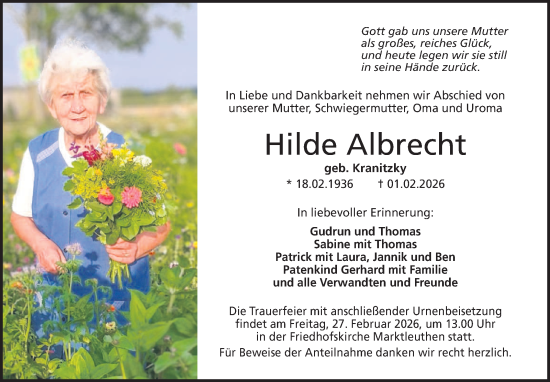Traueranzeige von Hilde Albrecht von Frankenpost
